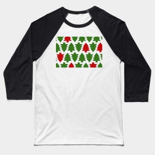 Red and Green Holiday Tree Pattern Baseball T-Shirt